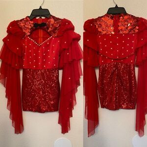 Kelle dance jazz acro costume red Asian oriental MC-Medium child
